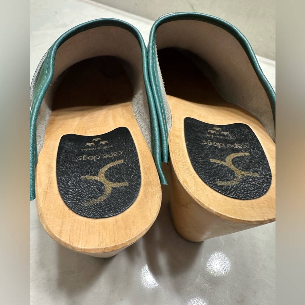 Green Leather Clogs, Cape Clogs, like new, 39 - Picture 7 of 8